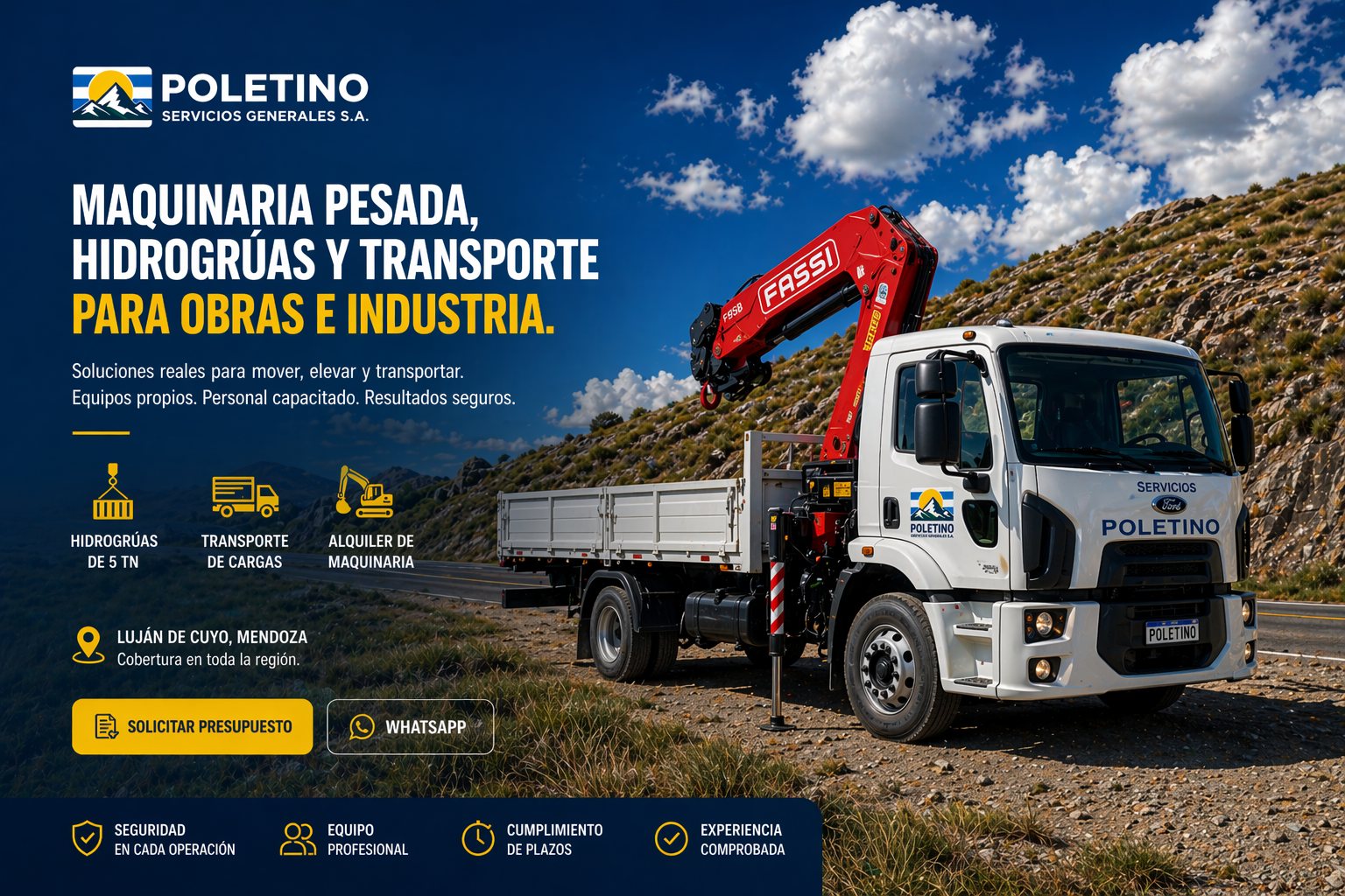 Izaje de estructura metálica con hidrogrúa en obra industrial de Mendoza